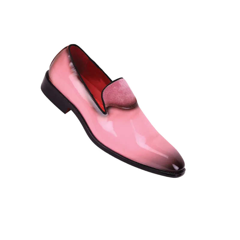 Pink Men's patent leather Loafers tuxedo shoe with velvet Design