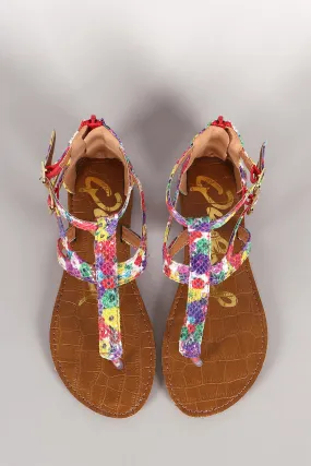 Qupid Floral Vegan Snake Thong Flat Sandal