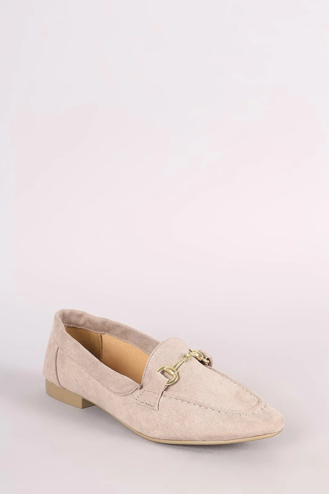 Qupid Horsebit Ornament Suede Slip On Loafer Flat