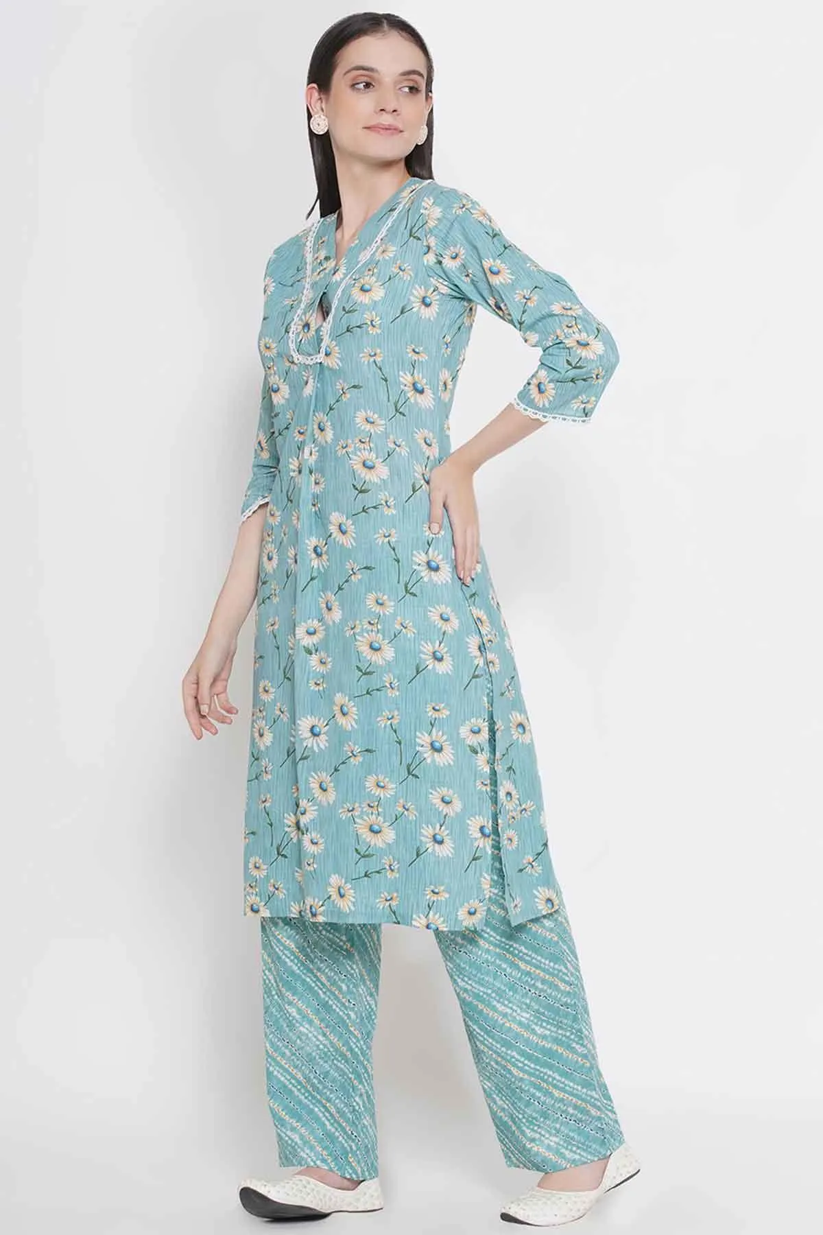 Riwaaz Sky Blue Floral Kurta Set