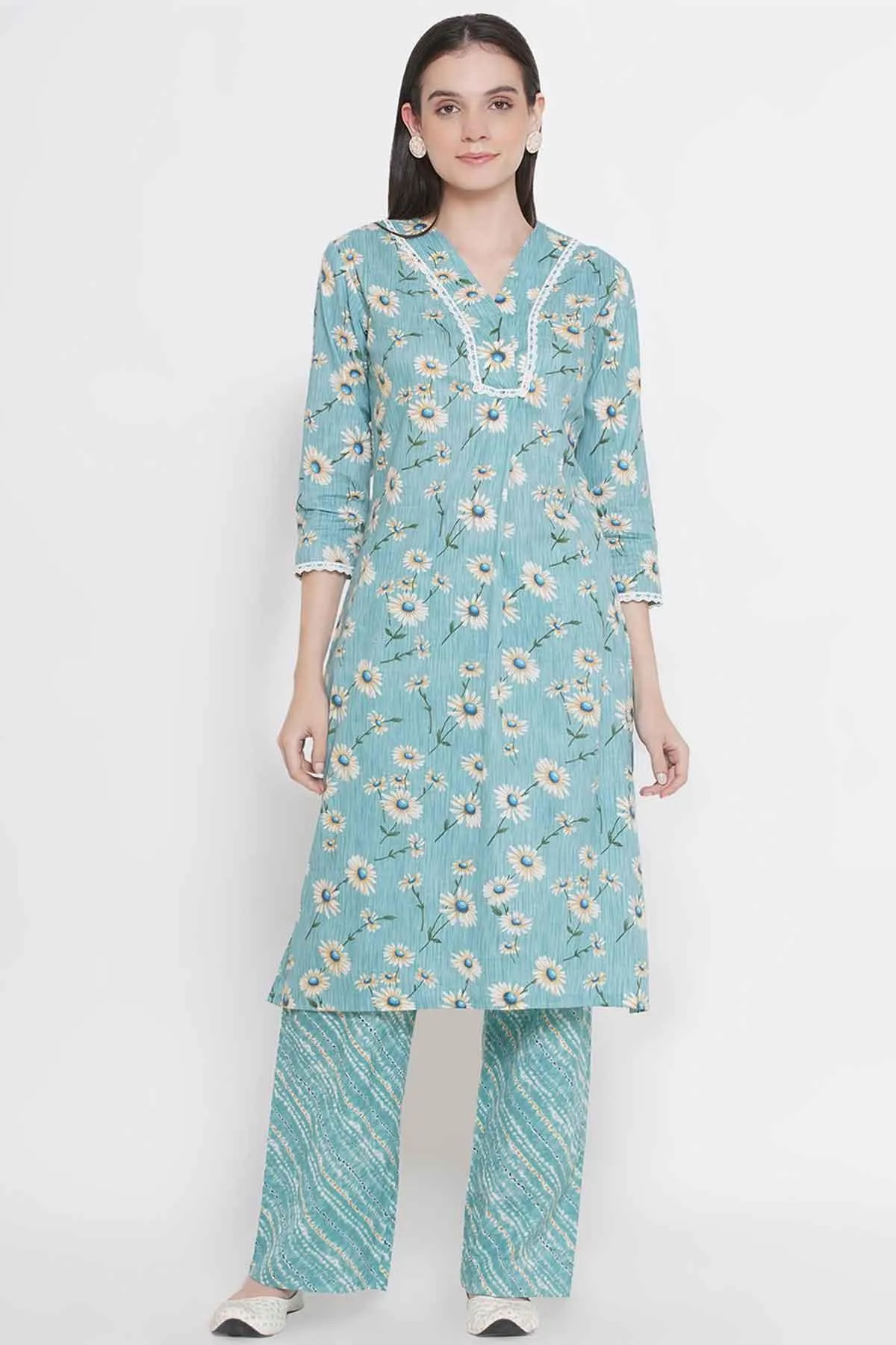 Riwaaz Sky Blue Floral Kurta Set