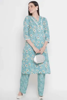 Riwaaz Sky Blue Floral Kurta Set