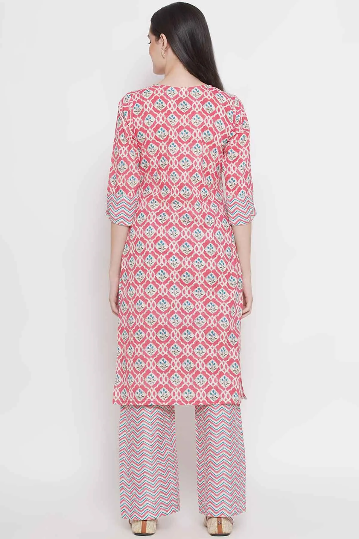 Riwaaz Soft Pink Multi-print Kurta Set