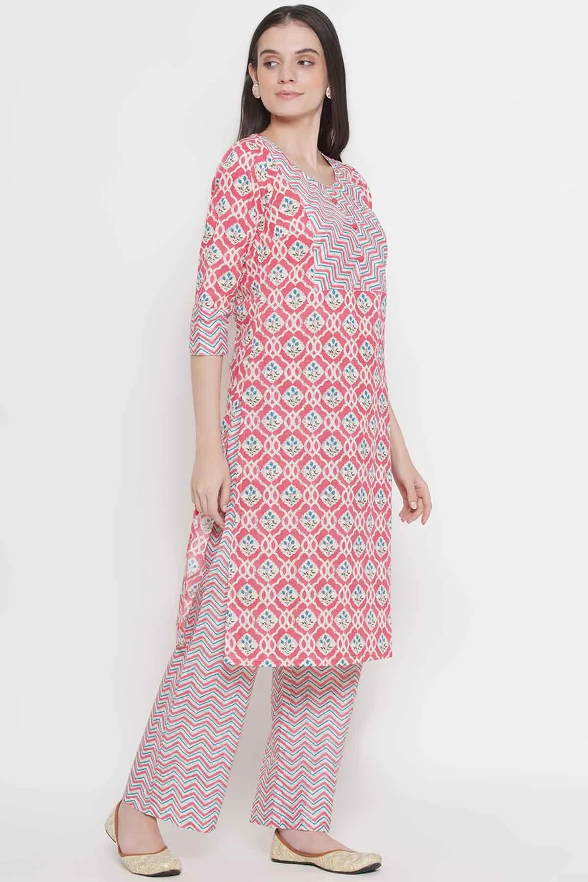 Riwaaz Soft Pink Multi-print Kurta Set