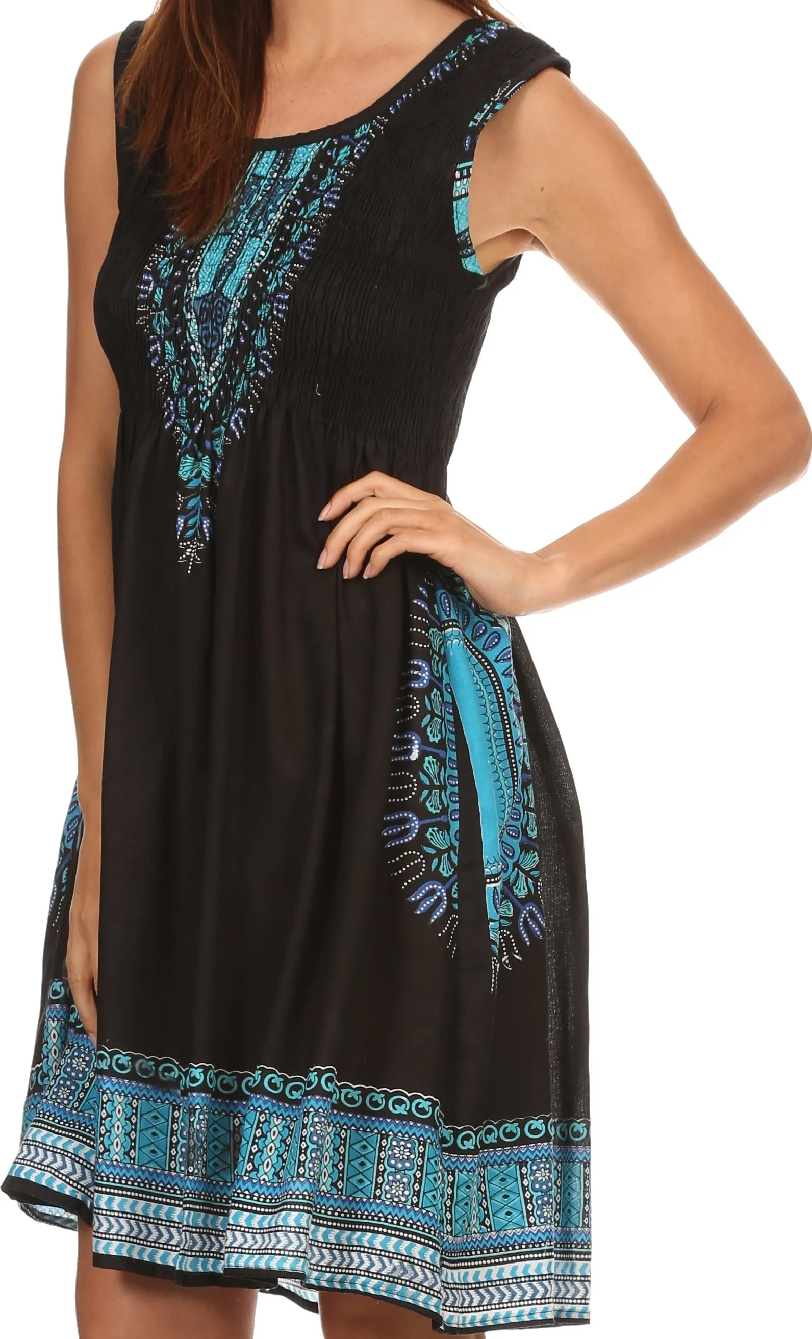 Sakkas Zulla Mid-Length Adjustable Tribal Floral Aztec Batik Tank Top Dress