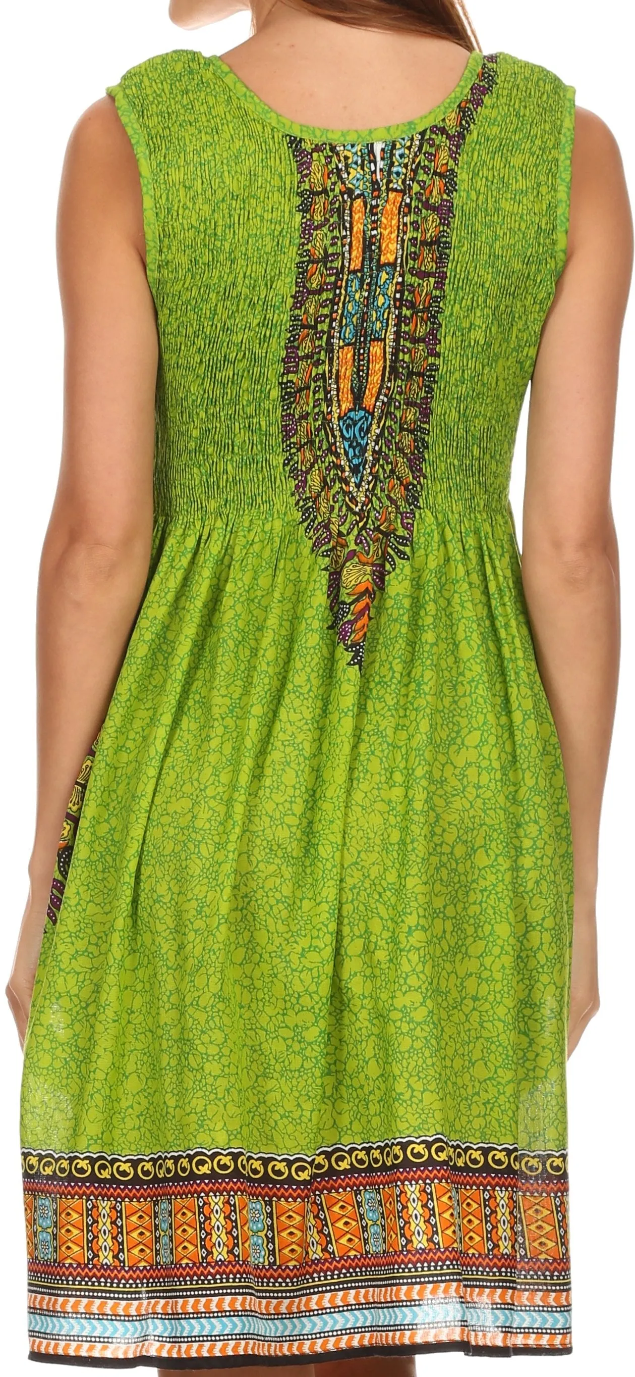 Sakkas Zulla Mid-Length Adjustable Tribal Floral Aztec Batik Tank Top Dress