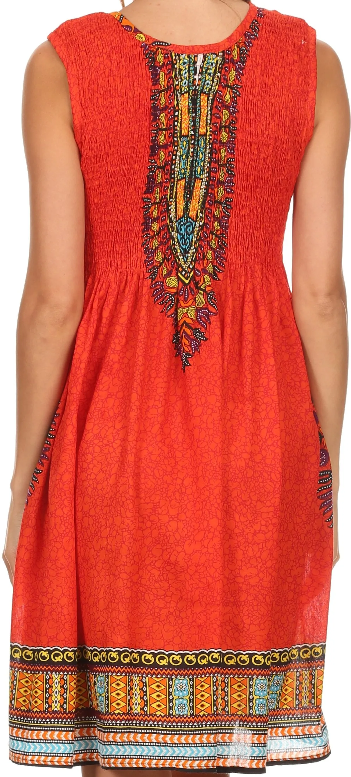 Sakkas Zulla Mid-Length Adjustable Tribal Floral Aztec Batik Tank Top Dress