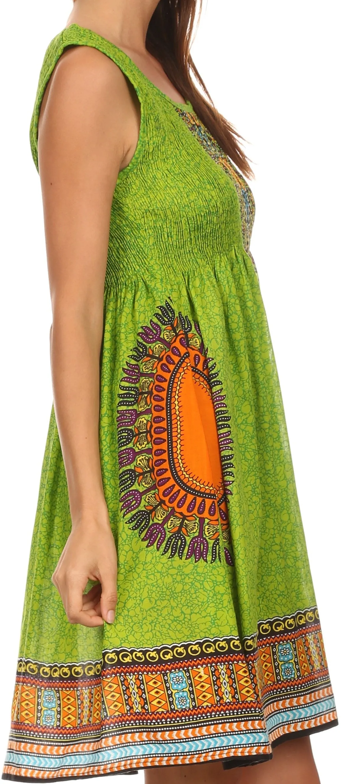 Sakkas Zulla Mid-Length Adjustable Tribal Floral Aztec Batik Tank Top Dress