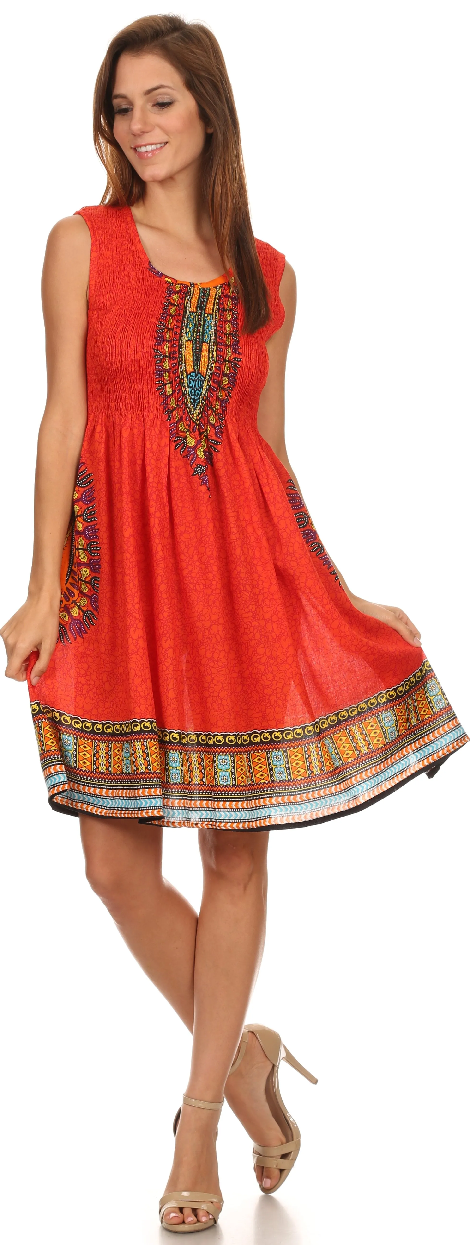 Sakkas Zulla Mid-Length Adjustable Tribal Floral Aztec Batik Tank Top Dress