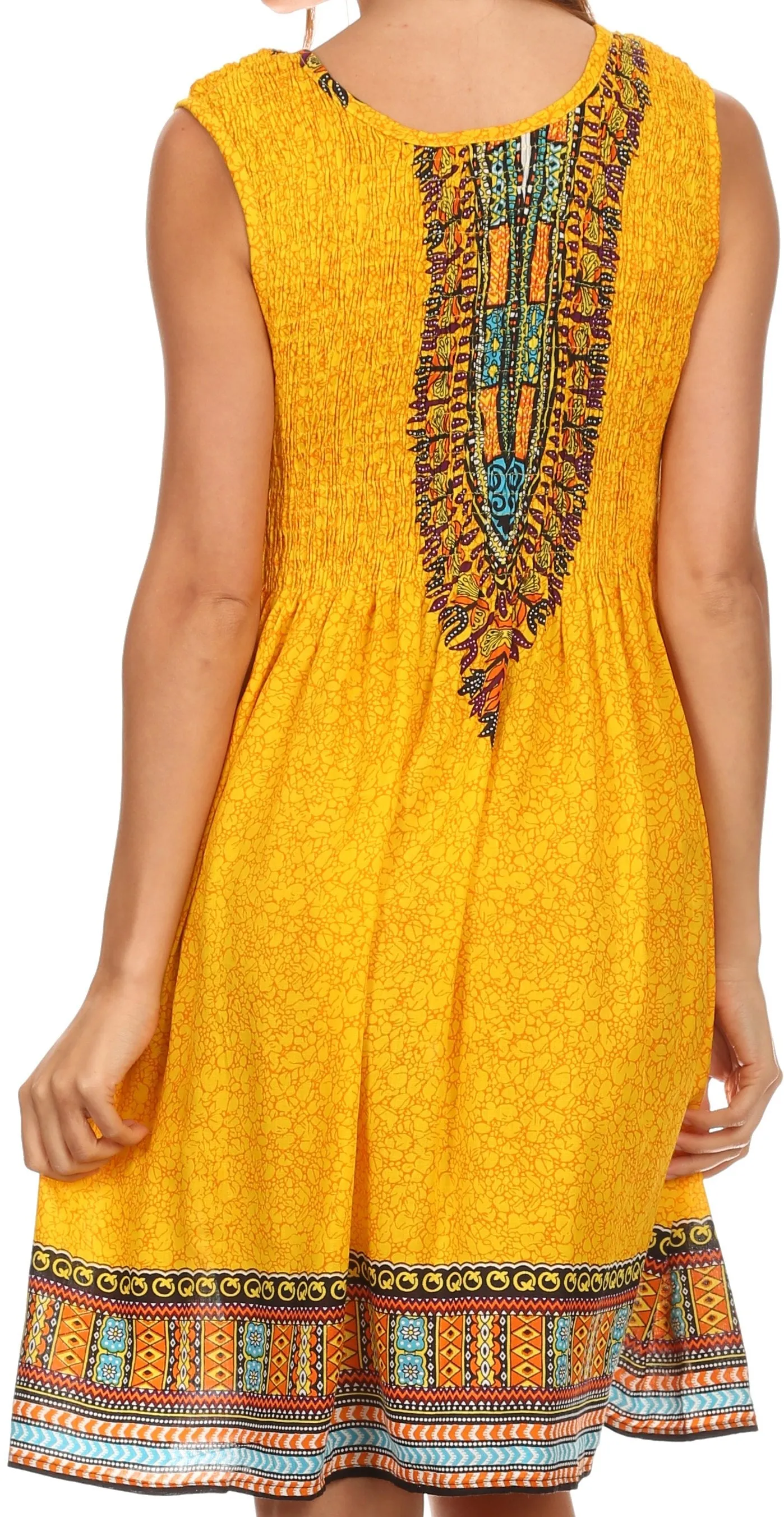 Sakkas Zulla Mid-Length Adjustable Tribal Floral Aztec Batik Tank Top Dress