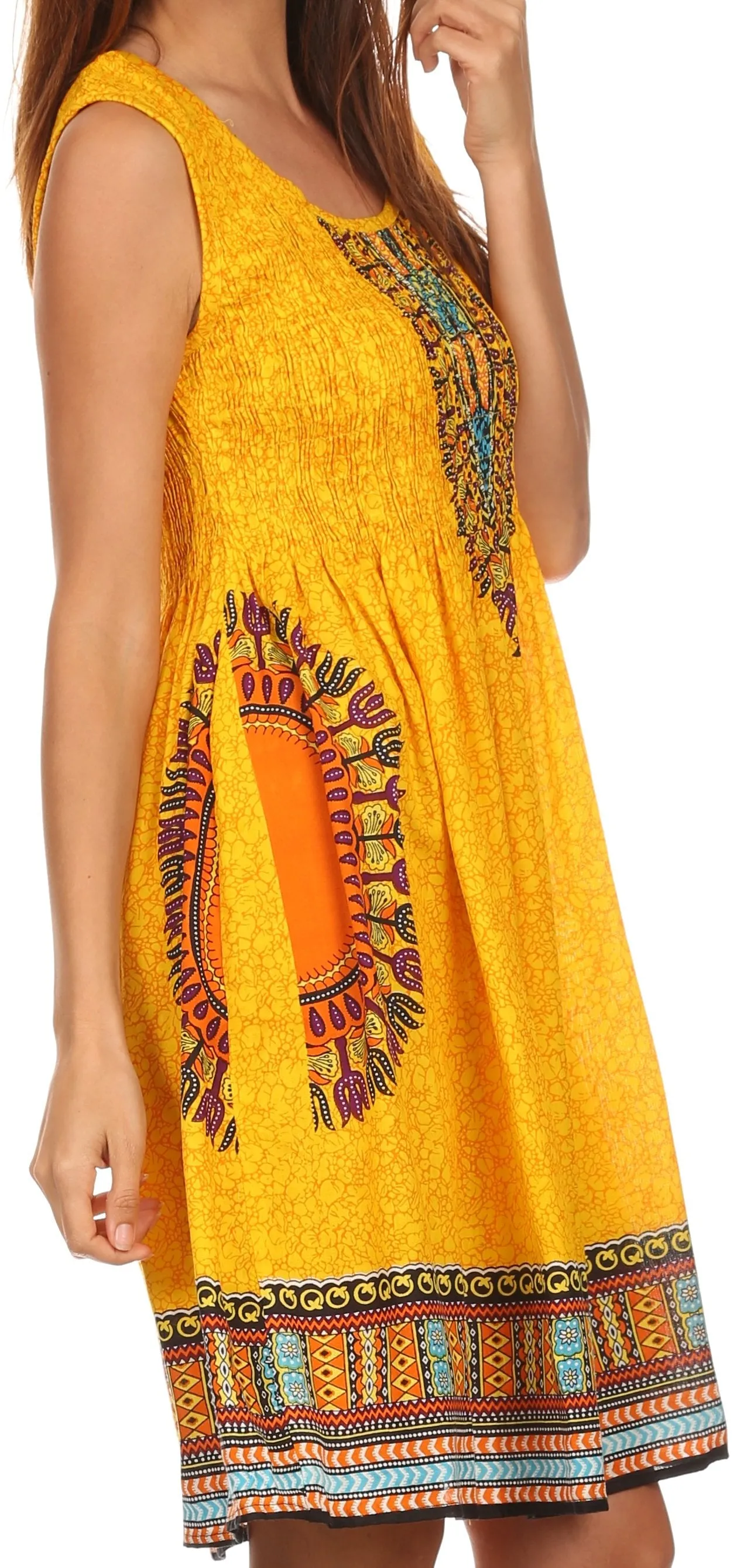 Sakkas Zulla Mid-Length Adjustable Tribal Floral Aztec Batik Tank Top Dress