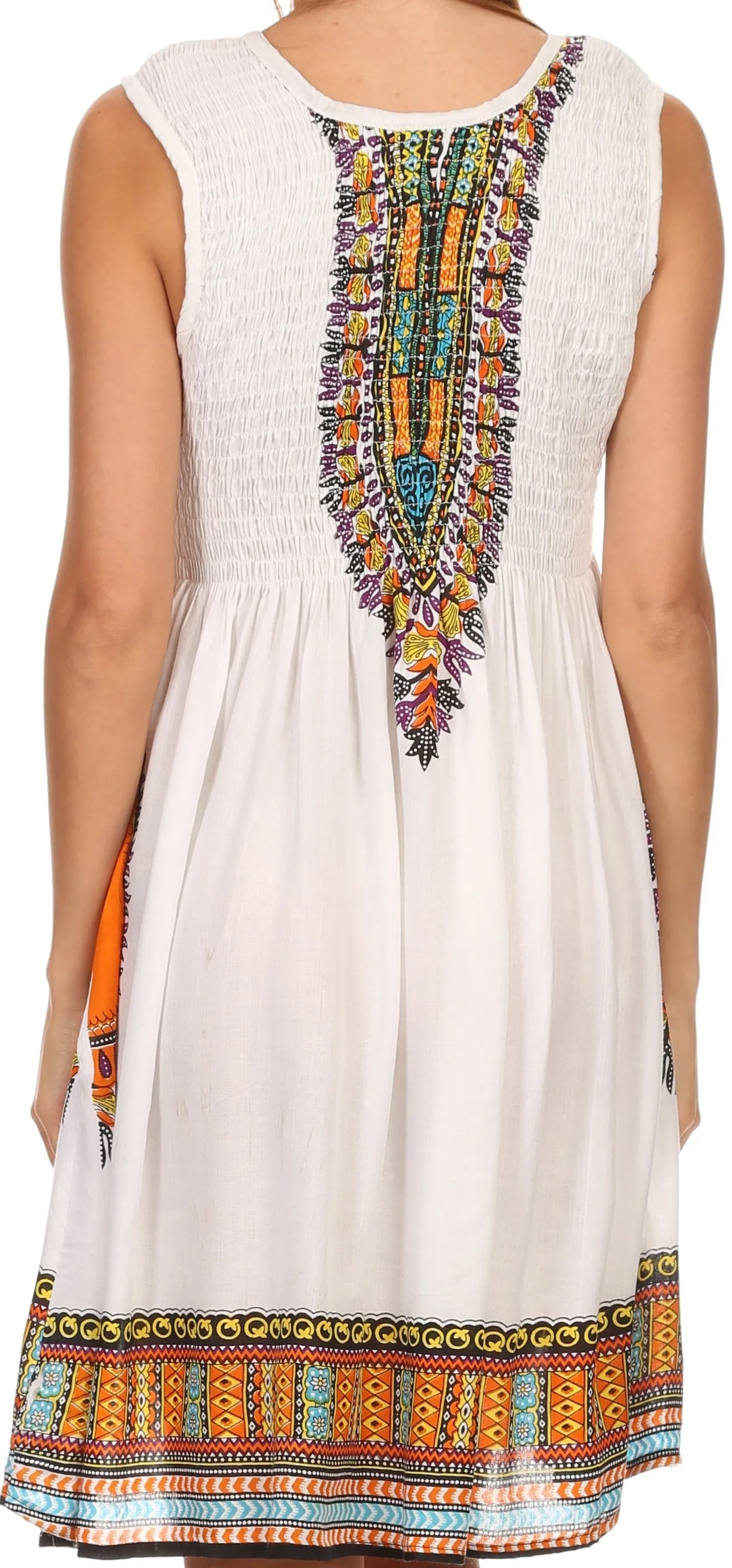 Sakkas Zulla Mid-Length Adjustable Tribal Floral Aztec Batik Tank Top Dress