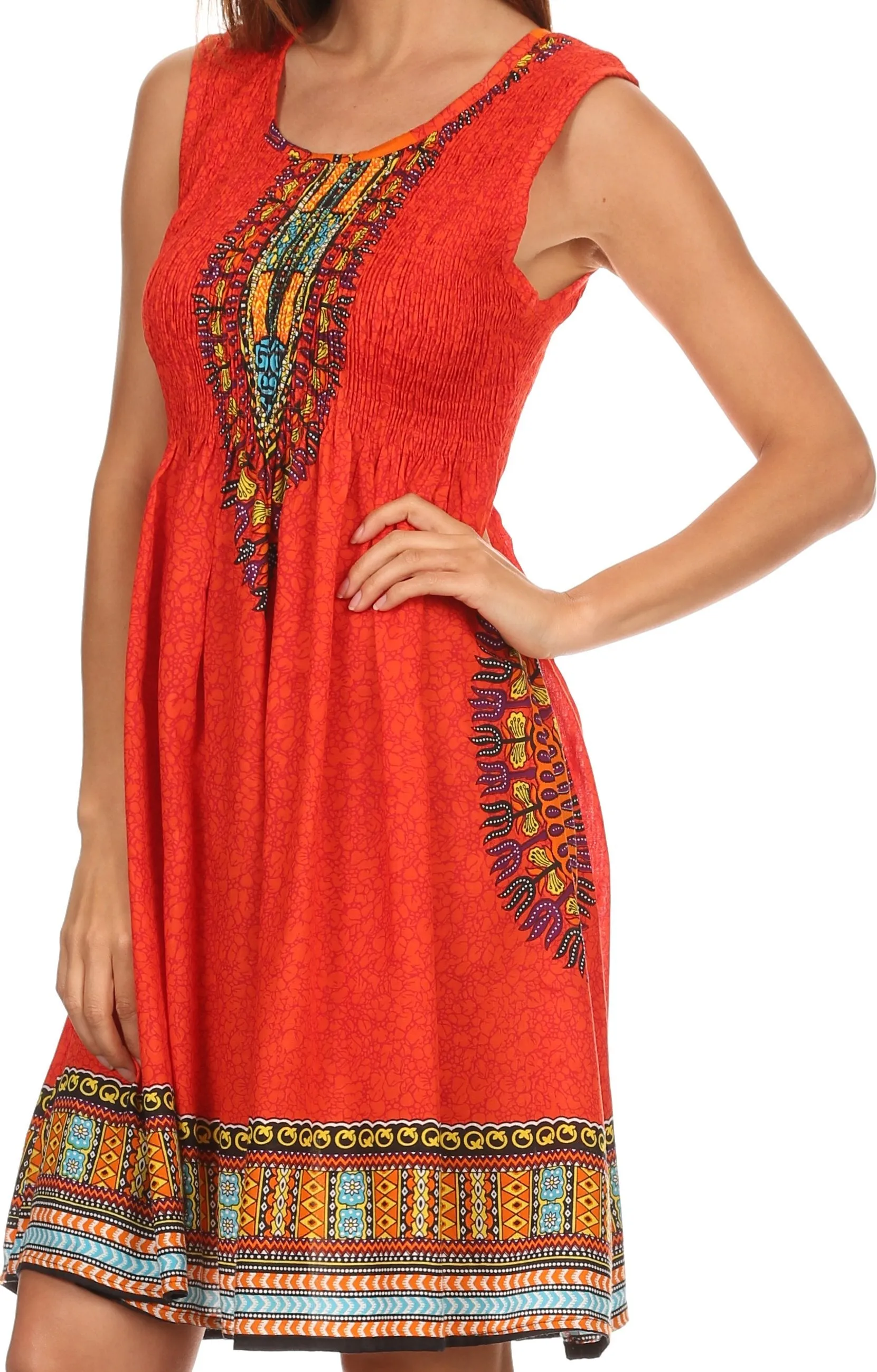 Sakkas Zulla Mid-Length Adjustable Tribal Floral Aztec Batik Tank Top Dress