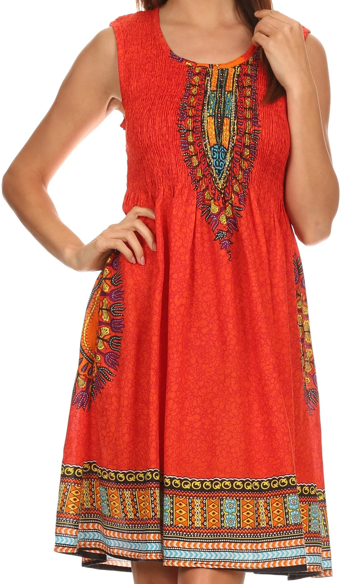 Sakkas Zulla Mid-Length Adjustable Tribal Floral Aztec Batik Tank Top Dress