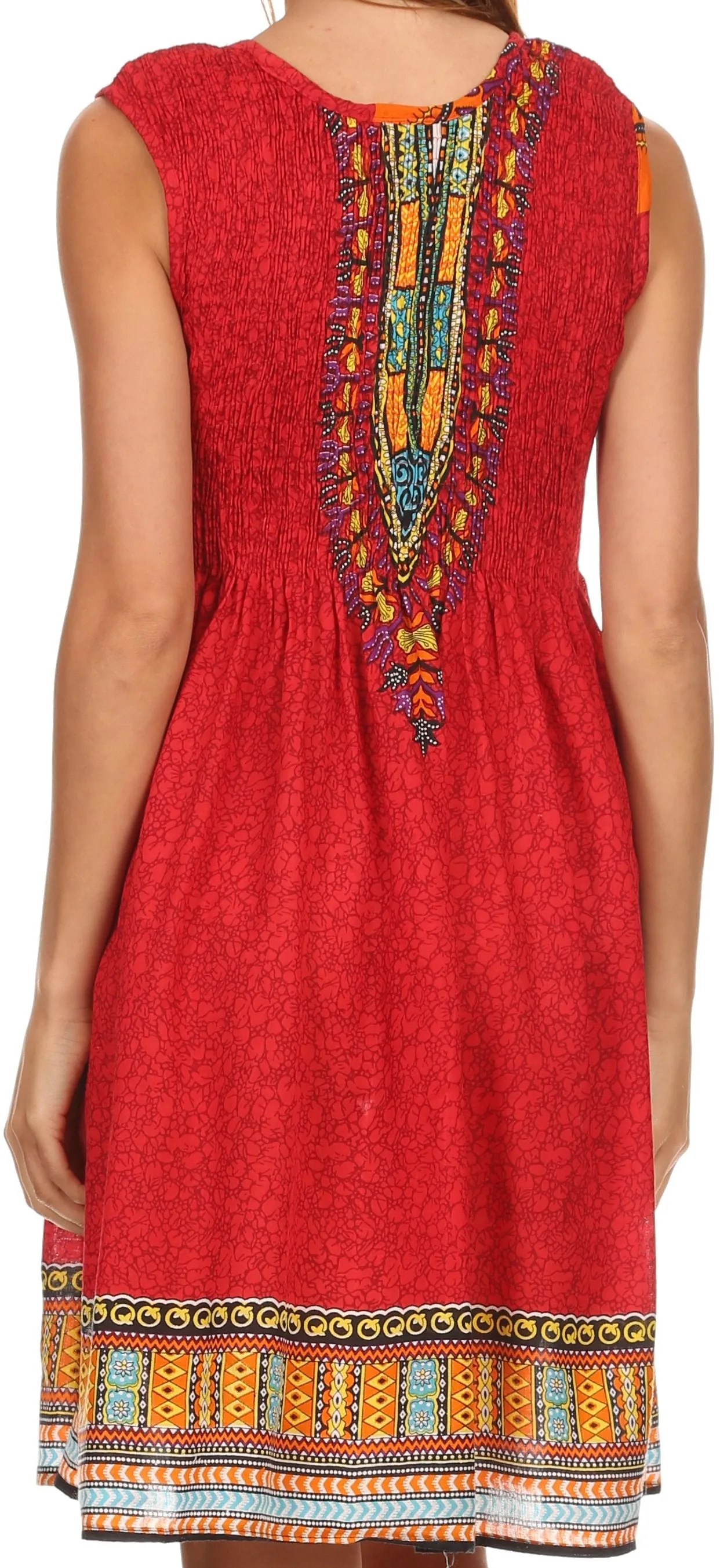 Sakkas Zulla Mid-Length Adjustable Tribal Floral Aztec Batik Tank Top Dress