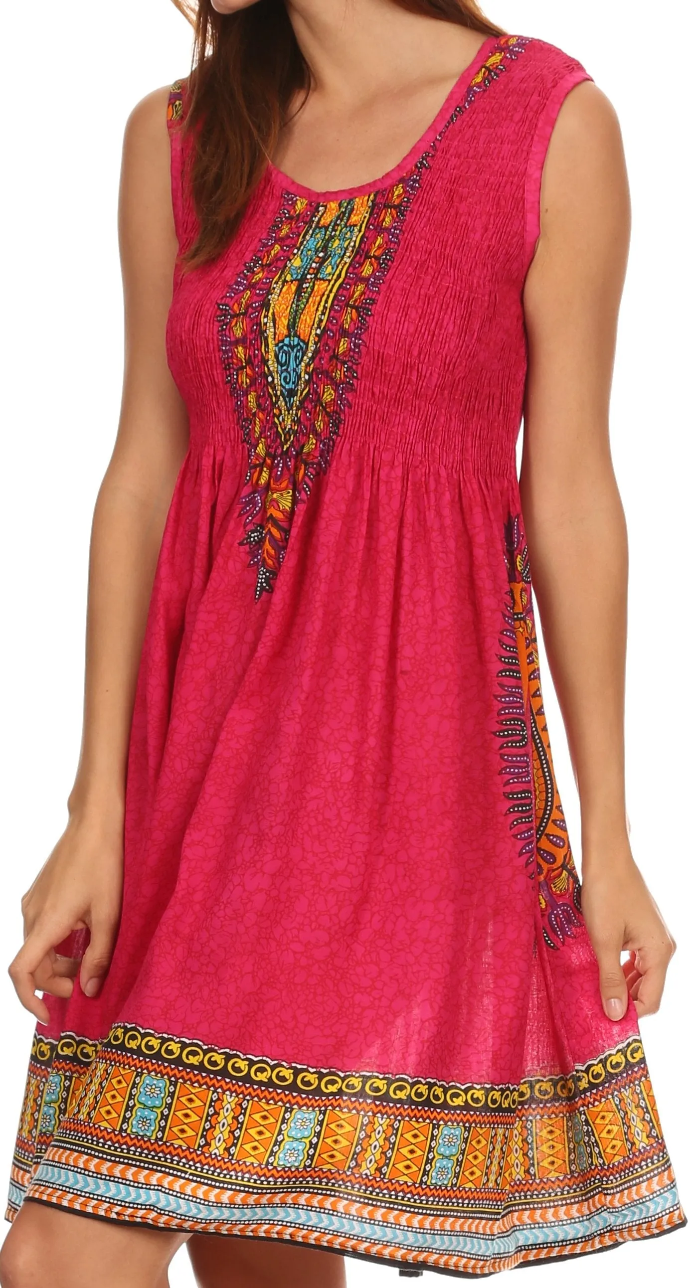 Sakkas Zulla Mid-Length Adjustable Tribal Floral Aztec Batik Tank Top Dress