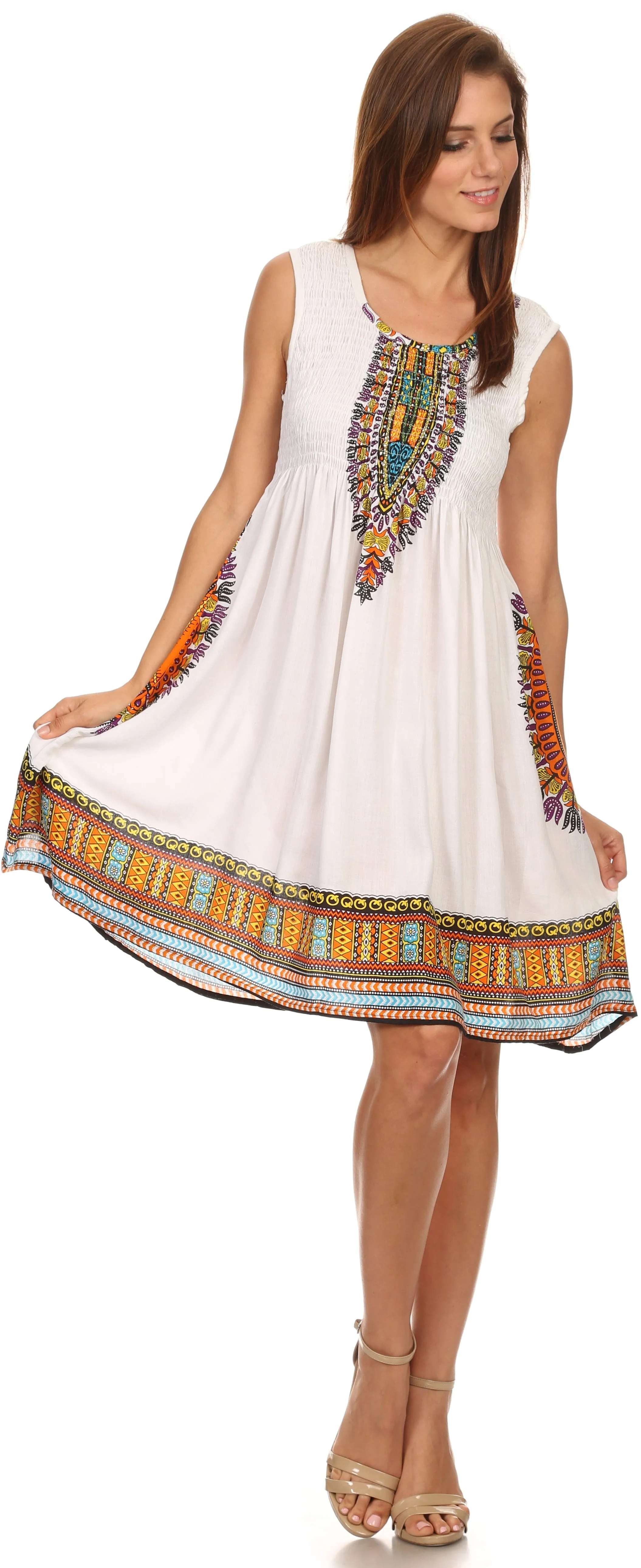 Sakkas Zulla Mid-Length Adjustable Tribal Floral Aztec Batik Tank Top Dress