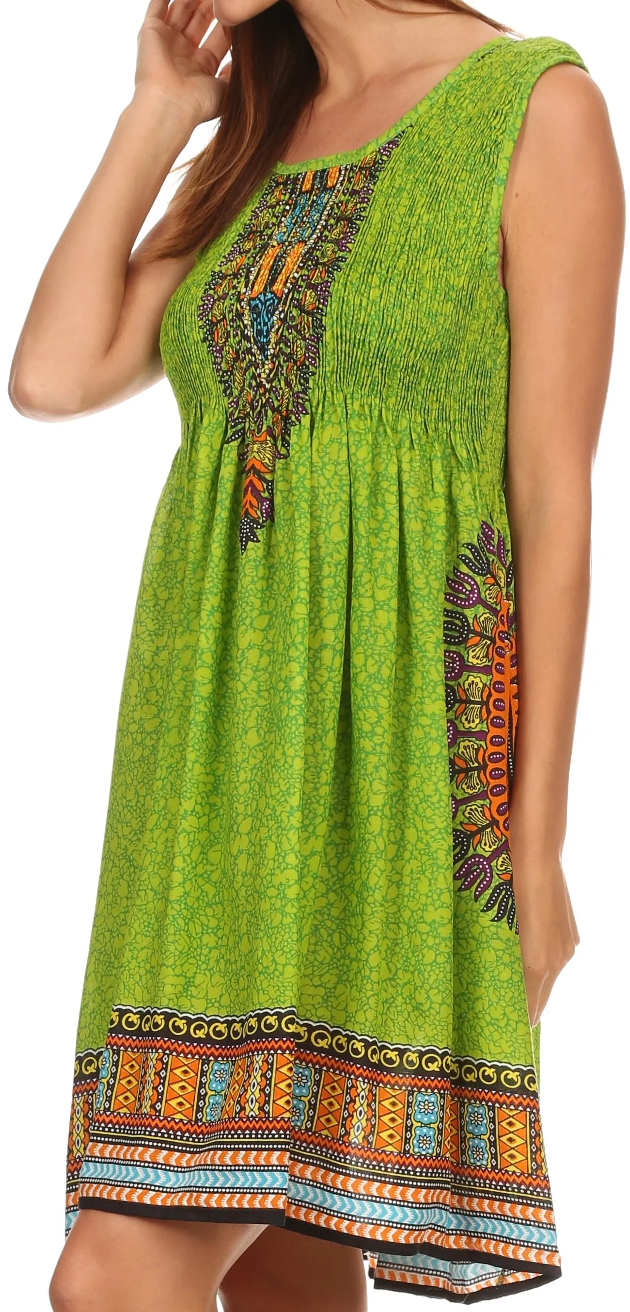 Sakkas Zulla Mid-Length Adjustable Tribal Floral Aztec Batik Tank Top Dress