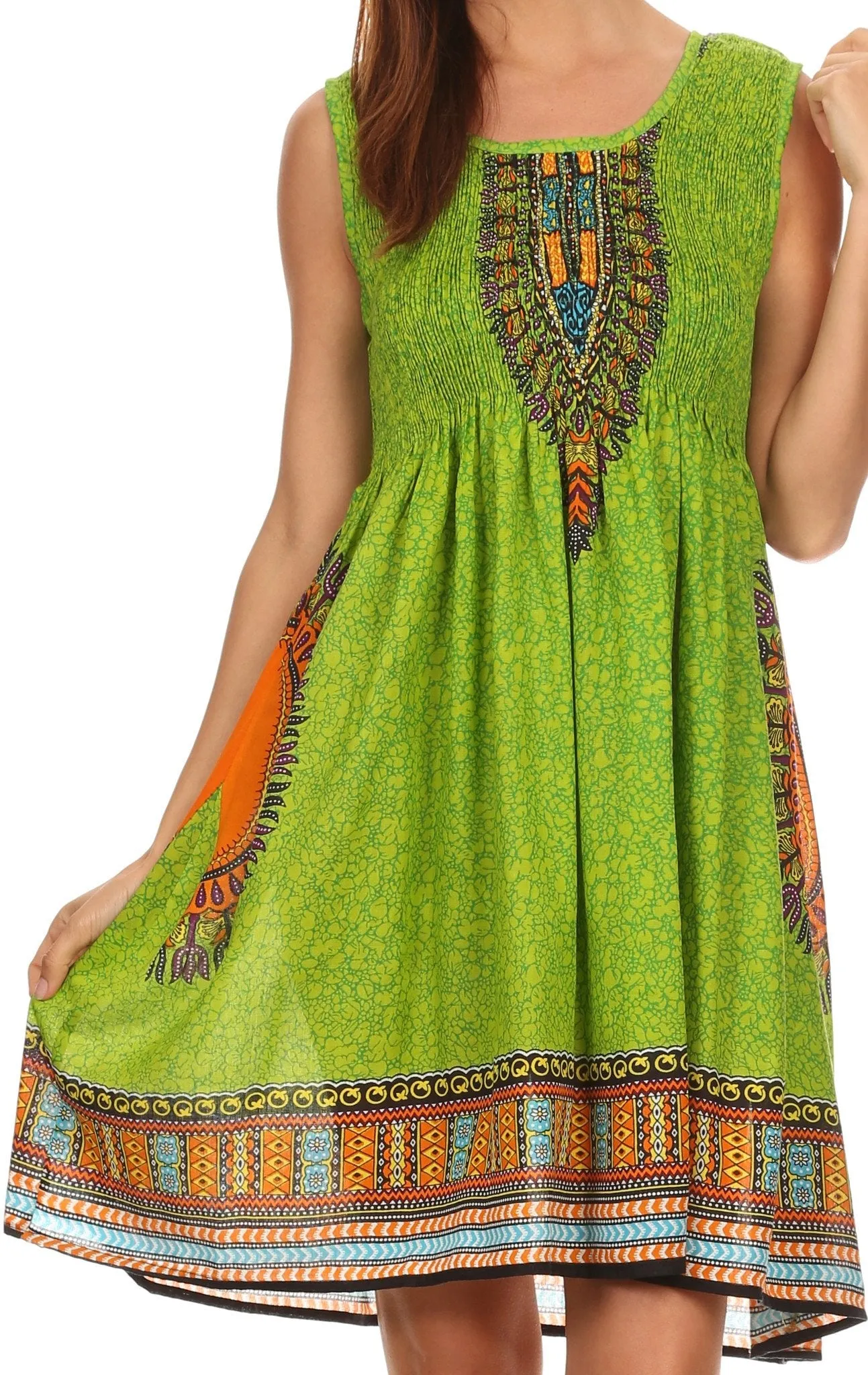 Sakkas Zulla Mid-Length Adjustable Tribal Floral Aztec Batik Tank Top Dress