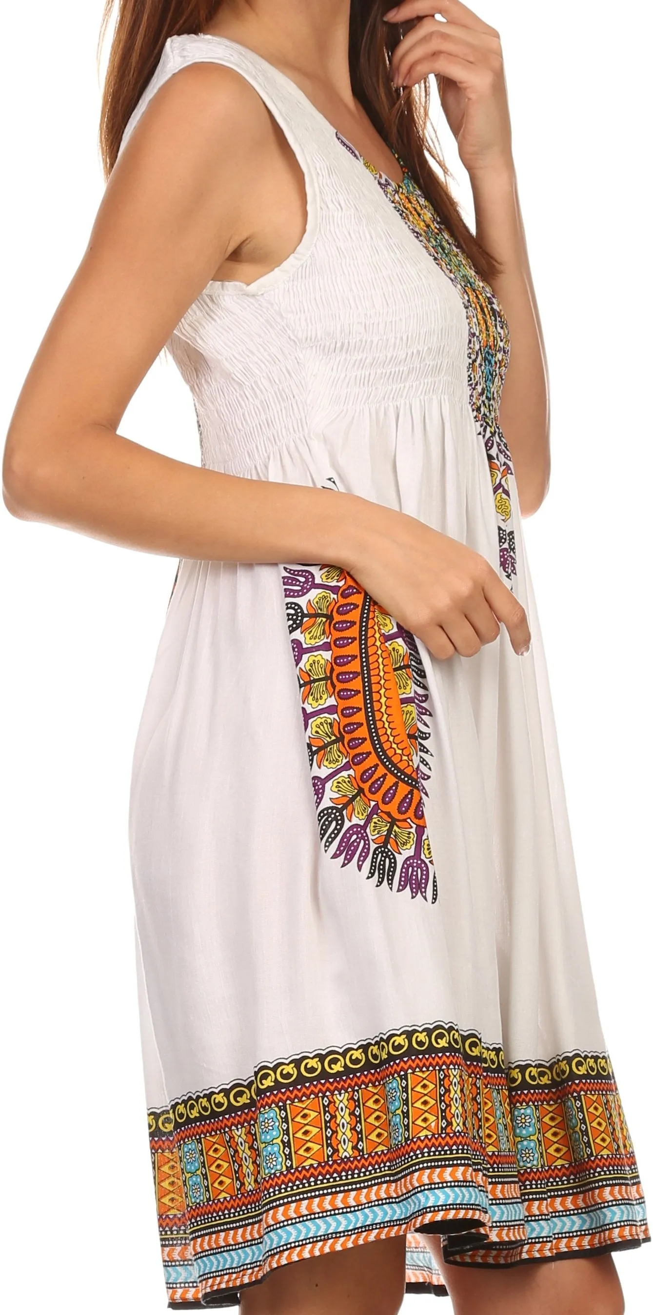 Sakkas Zulla Mid-Length Adjustable Tribal Floral Aztec Batik Tank Top Dress