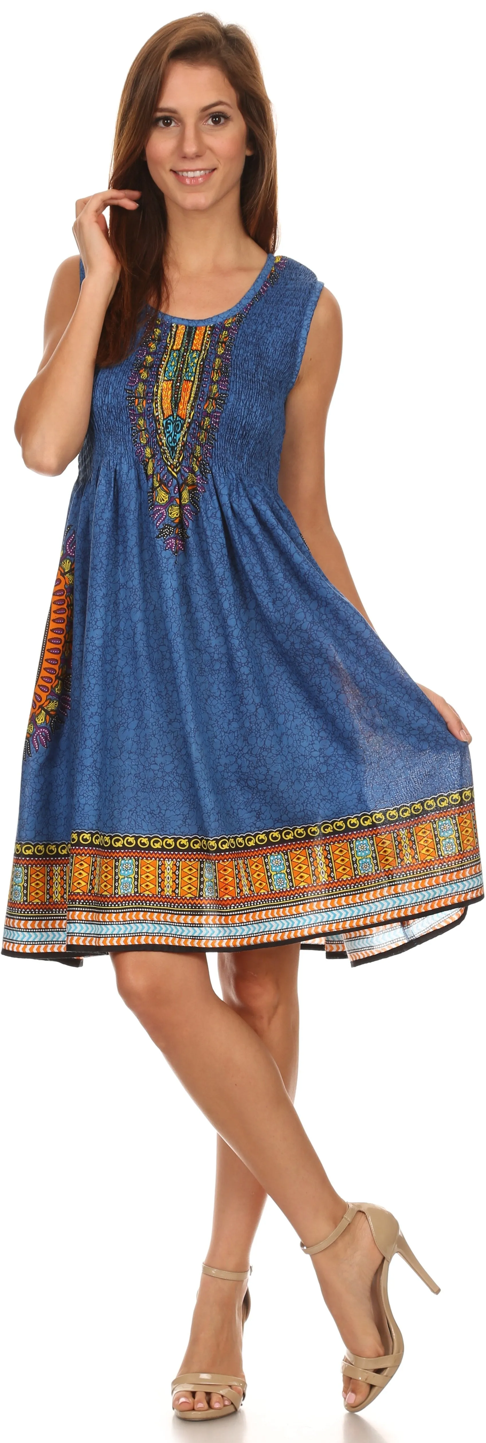 Sakkas Zulla Mid-Length Adjustable Tribal Floral Aztec Batik Tank Top Dress