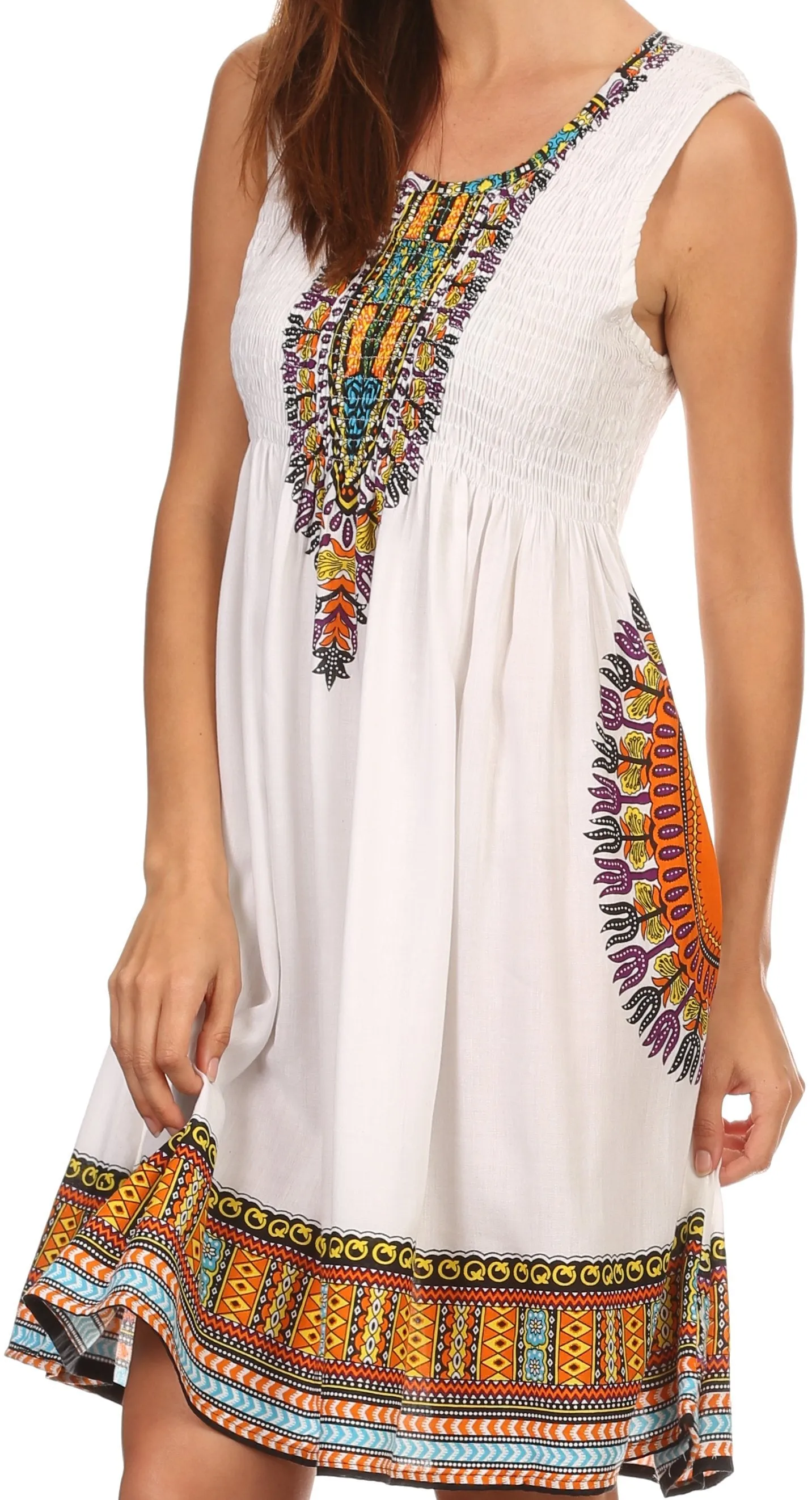 Sakkas Zulla Mid-Length Adjustable Tribal Floral Aztec Batik Tank Top Dress