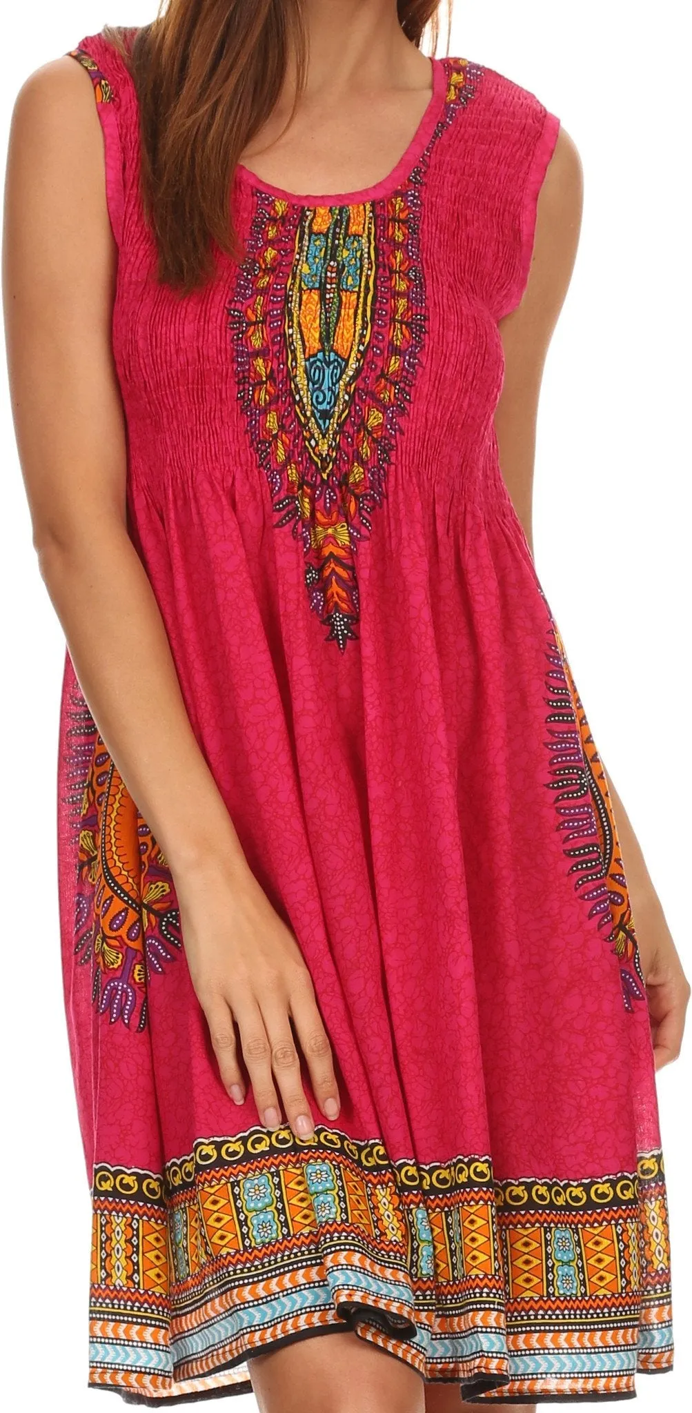 Sakkas Zulla Mid-Length Adjustable Tribal Floral Aztec Batik Tank Top Dress