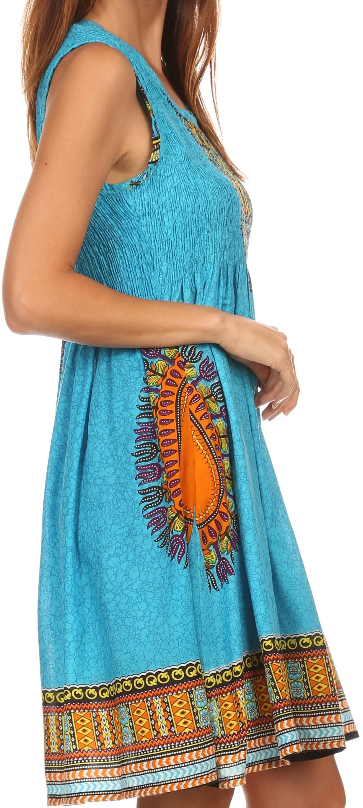 Sakkas Zulla Mid-Length Adjustable Tribal Floral Aztec Batik Tank Top Dress