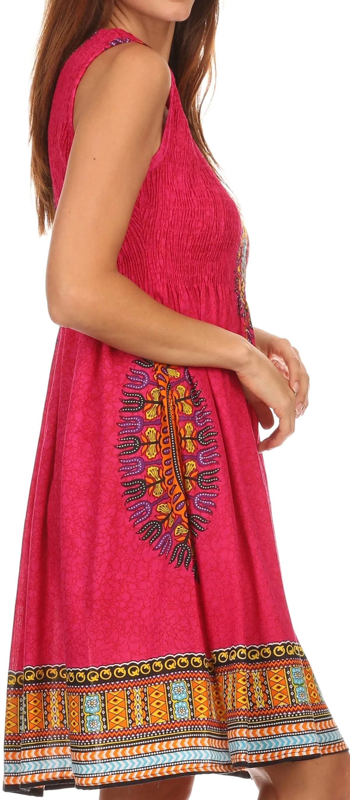 Sakkas Zulla Mid-Length Adjustable Tribal Floral Aztec Batik Tank Top Dress