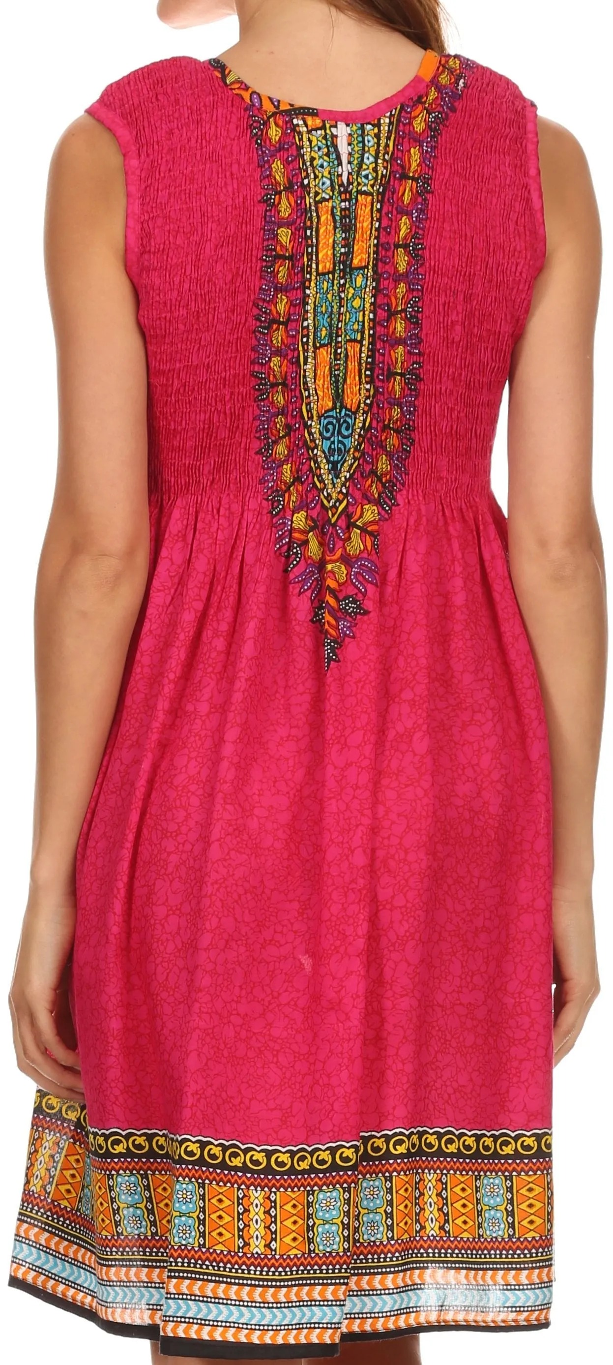 Sakkas Zulla Mid-Length Adjustable Tribal Floral Aztec Batik Tank Top Dress