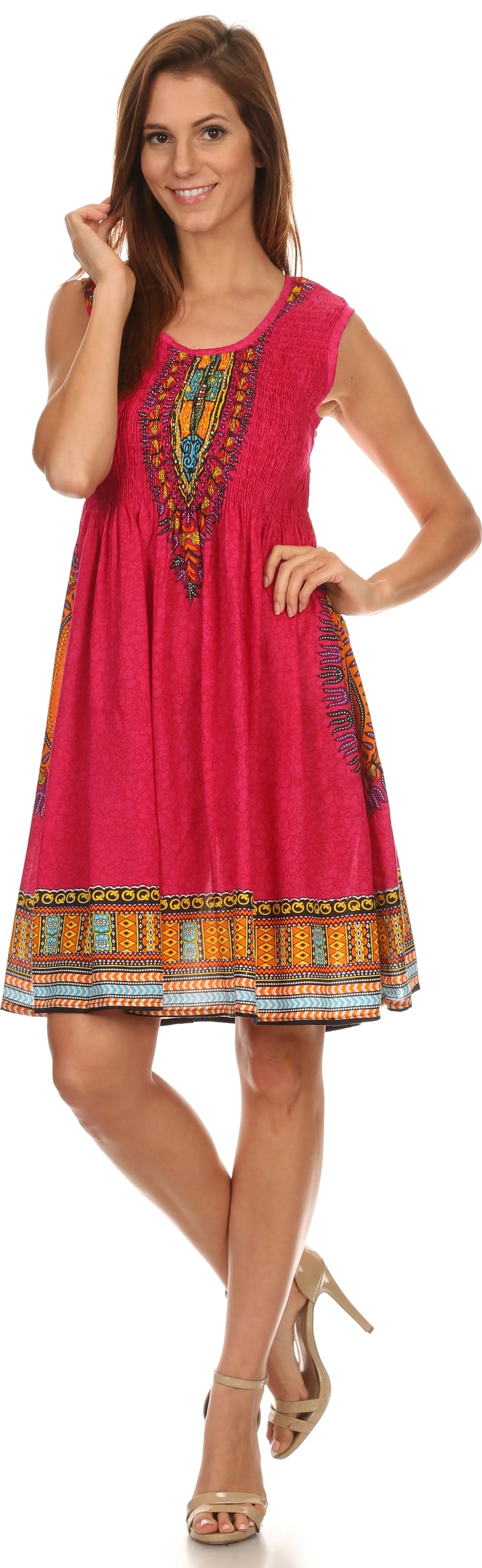 Sakkas Zulla Mid-Length Adjustable Tribal Floral Aztec Batik Tank Top Dress