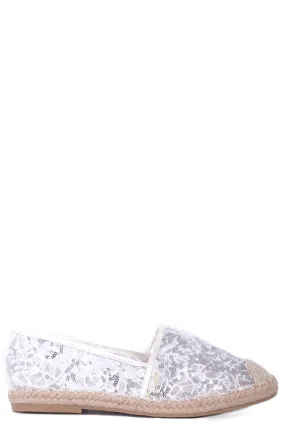 Sequin Embellished Lace Espadrilles In White