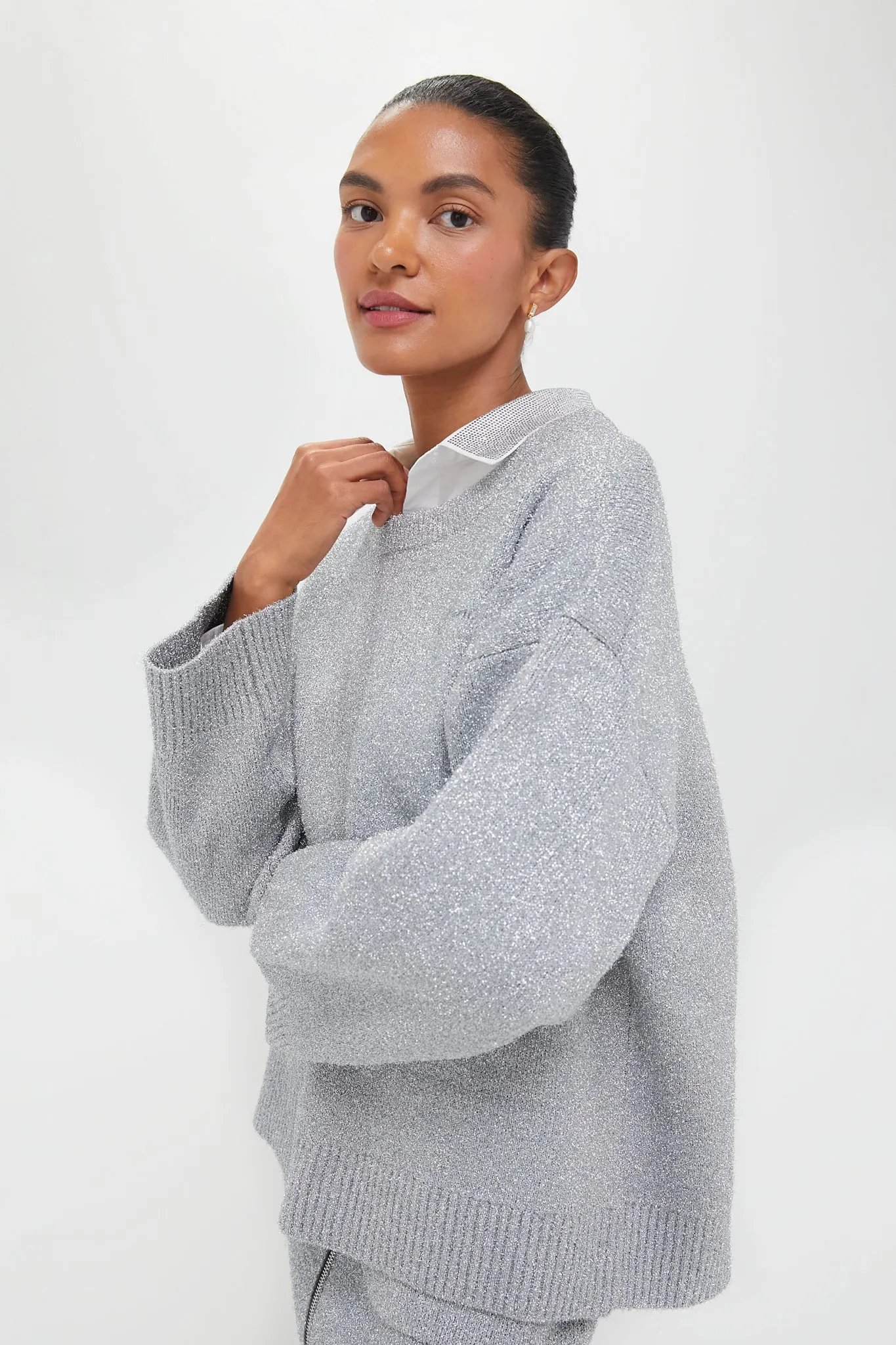 Silver Sparkle Knit O-Neck Sweater