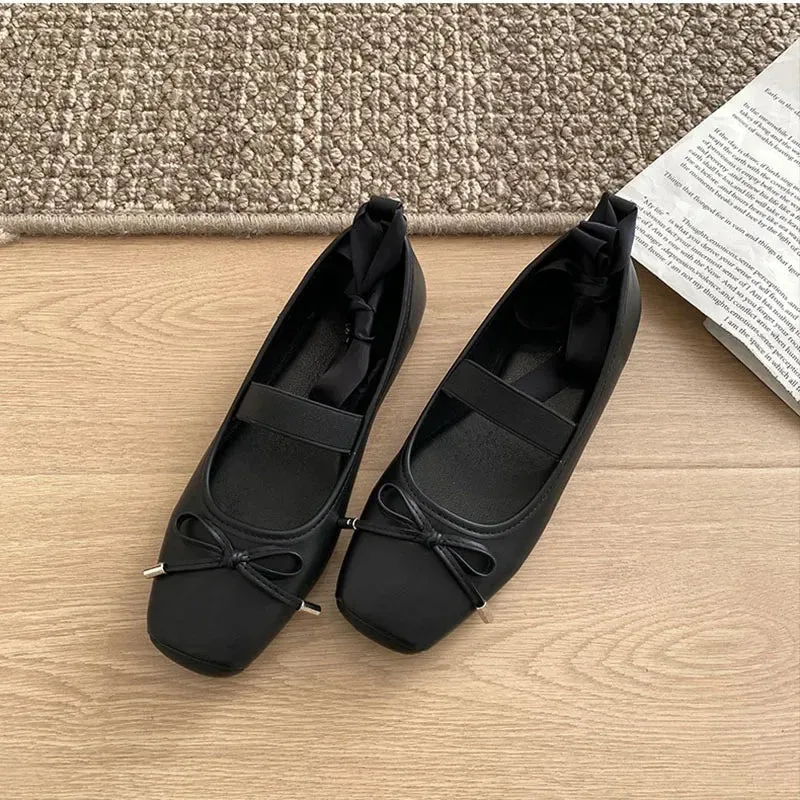 Sohiwoo Women Ballet Flats Fashion Elegant Shallow Cross Strap Footwear 2024 Spring Ladies Comfort Soft Sole Ballerina Shoes