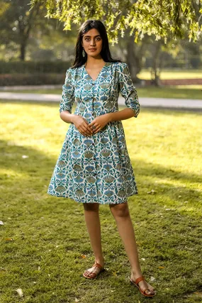 Sootisyahi 'Lotus in the lake' Azofree Handblock Printed Pure Cotton Dress