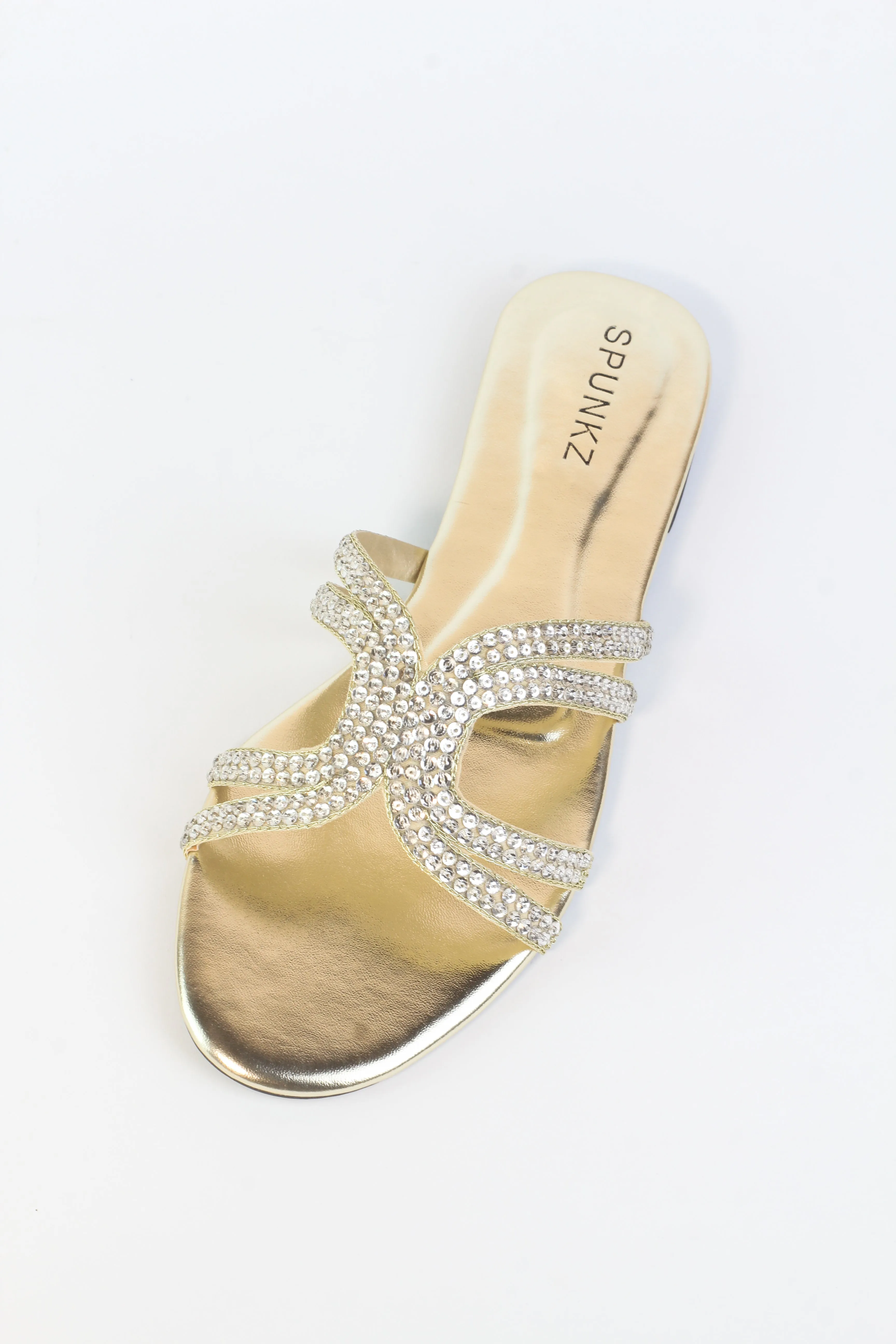 Spunkz Ava Rhinestone Flat Golden Slides