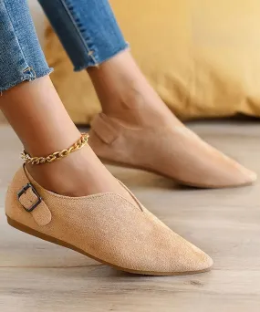 Suede Khaki Women Splicing Flat Shoes For Pointed Toe AP1033