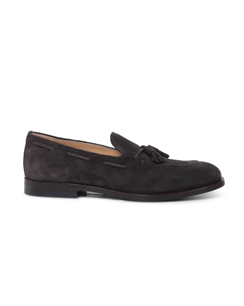 Suede Tassel Loafer in Dark Grey