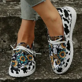 Sunflower Pattern Flat Loafers