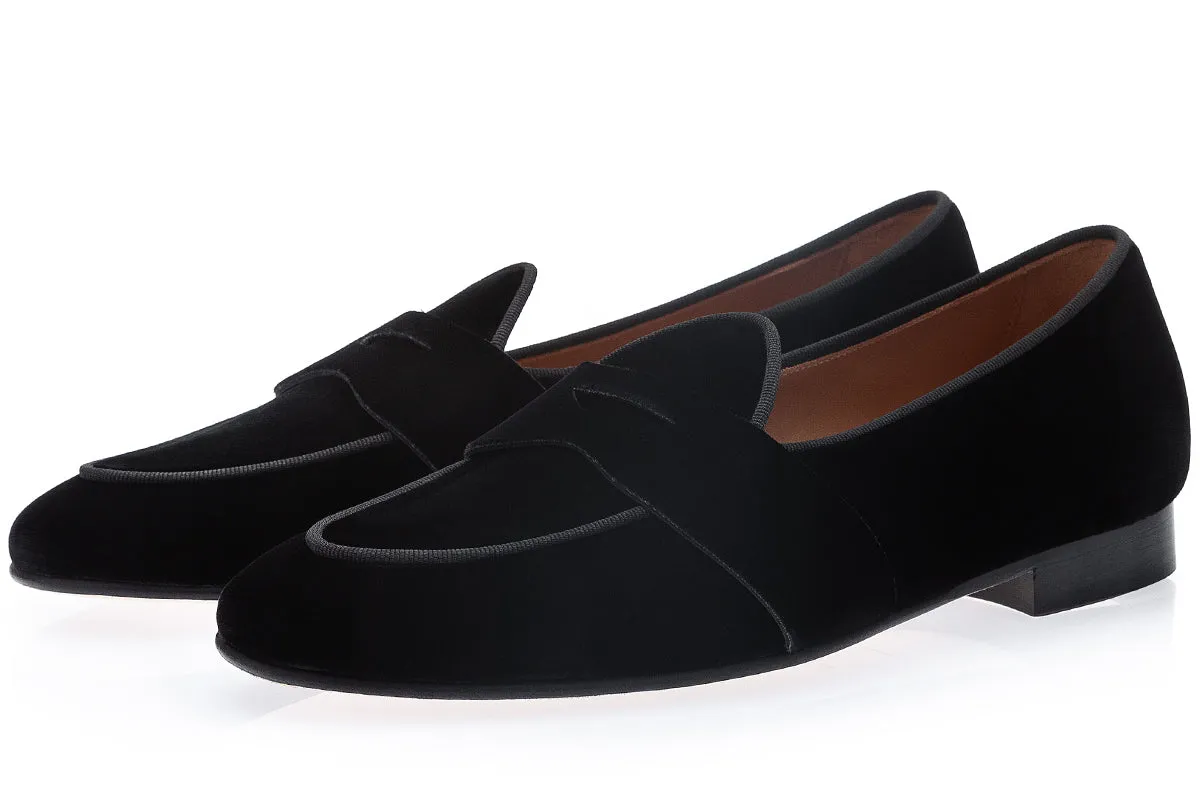 TANGERINE 9 VELOUR BLACK BELGIAN LOAFERS