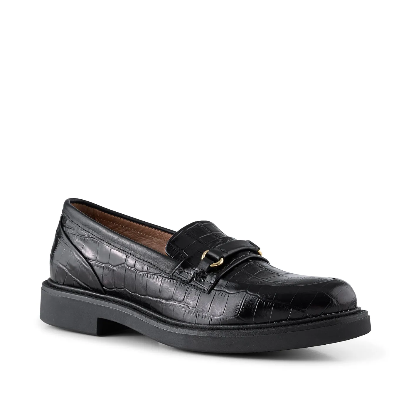 Thyra loafer læder - BLACK CROCO