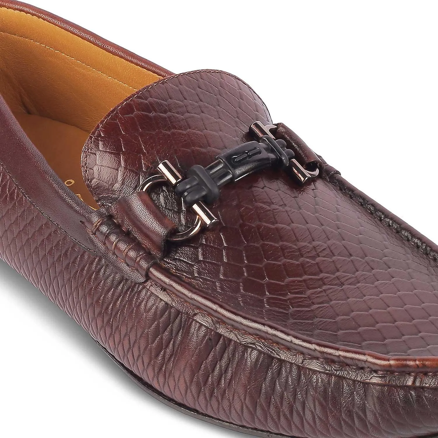 Tresmode Ferro Brown Men's Textured Leather Driving Loafers