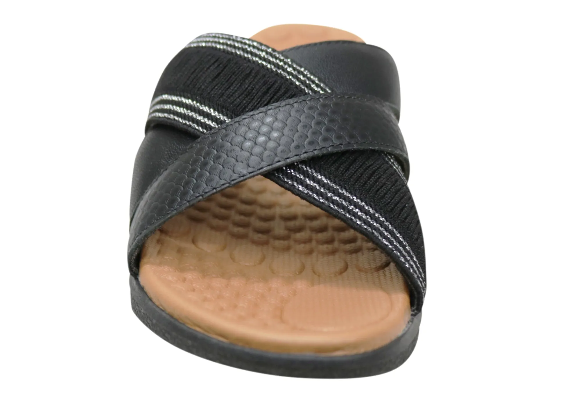 Usaflex Crescent Womens Comfort Leather Slides Sandals Made In Brazil