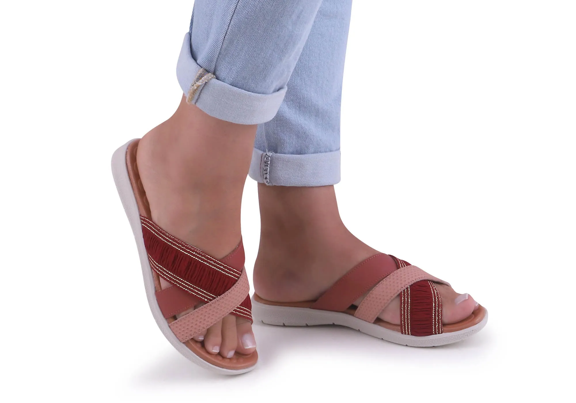 Usaflex Crescent Womens Comfort Leather Slides Sandals Made In Brazil