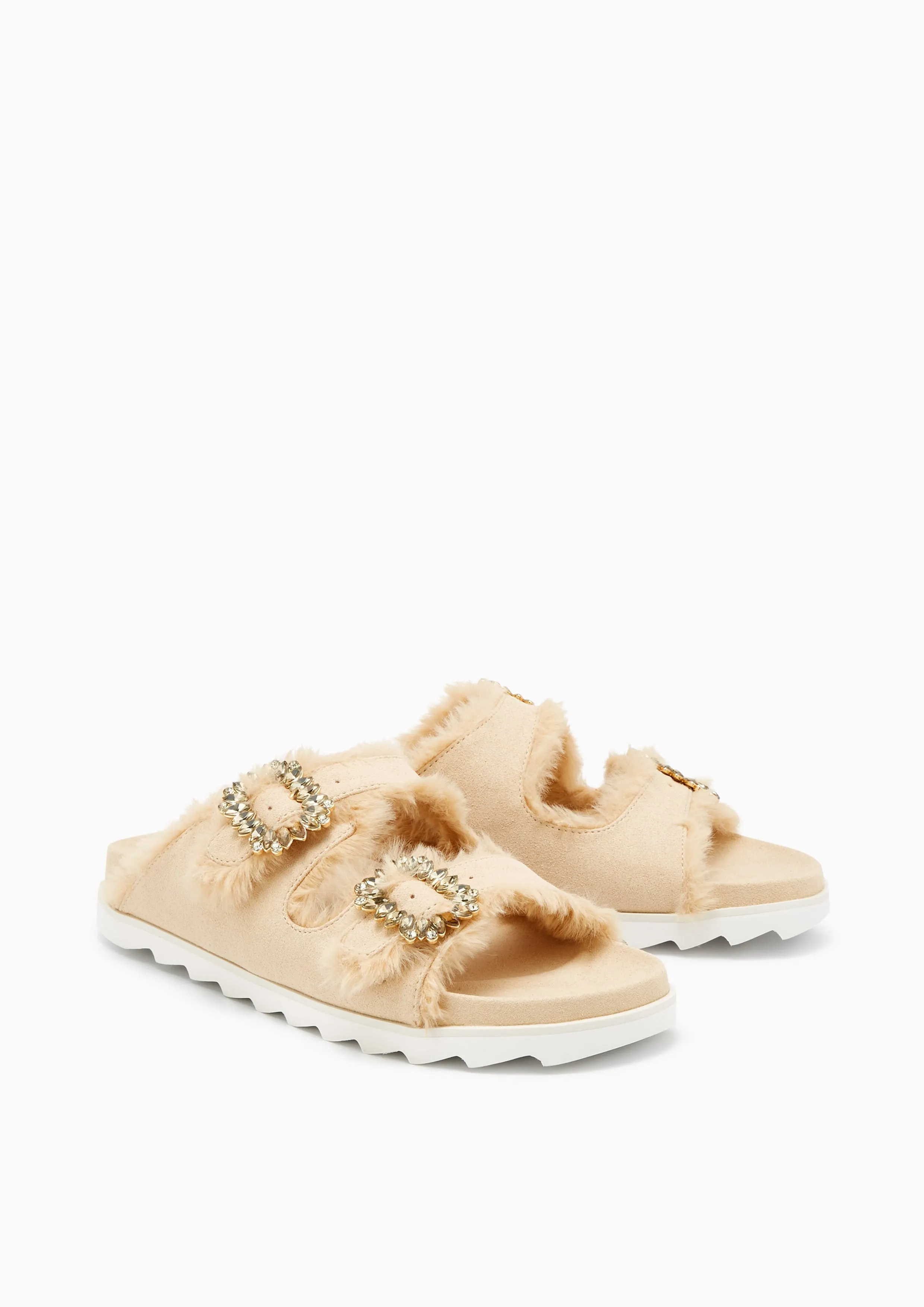 Veeni Furry Flats And Sandals - Beige