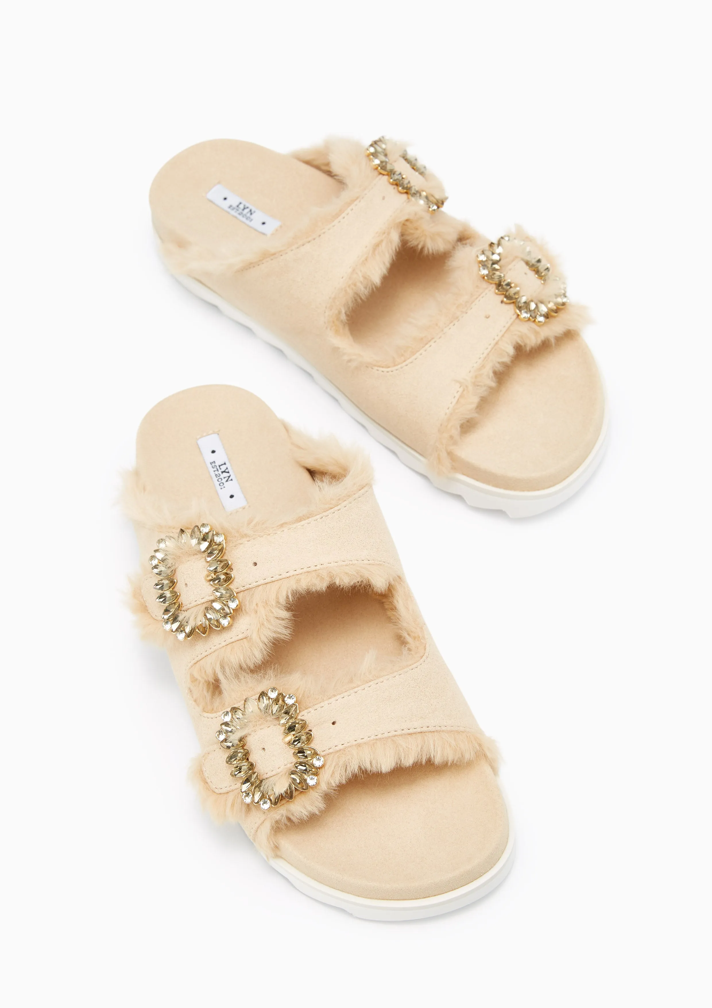 Veeni Furry Flats And Sandals - Beige