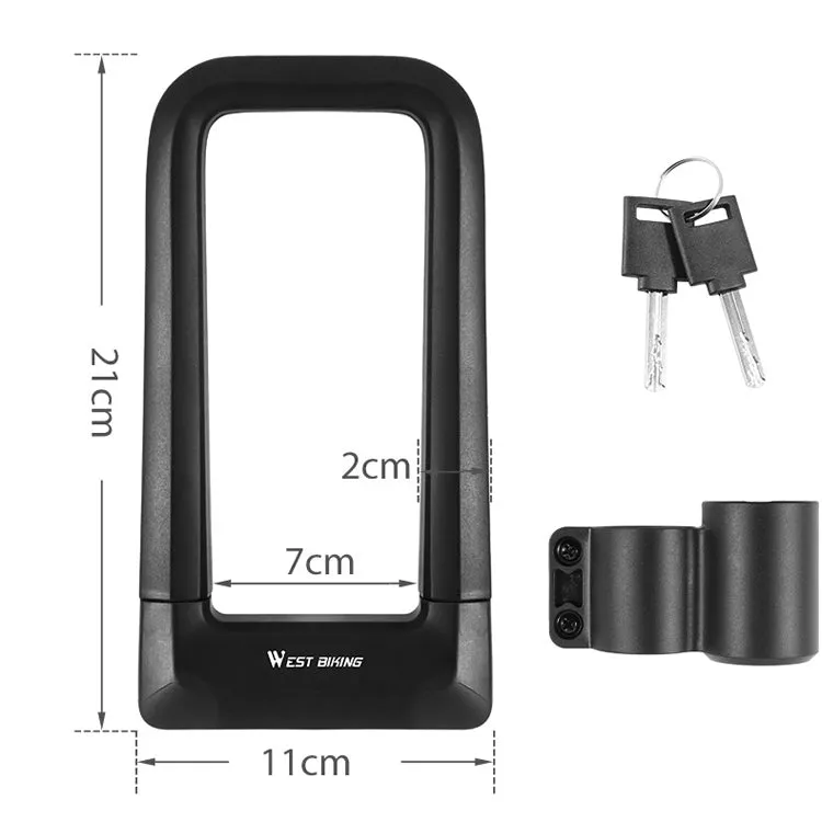 West Biking Silicone U-Shaped Lock Bicycle Lock Universal Waterproof Anti-Collision Alloy Key Lock(Black)