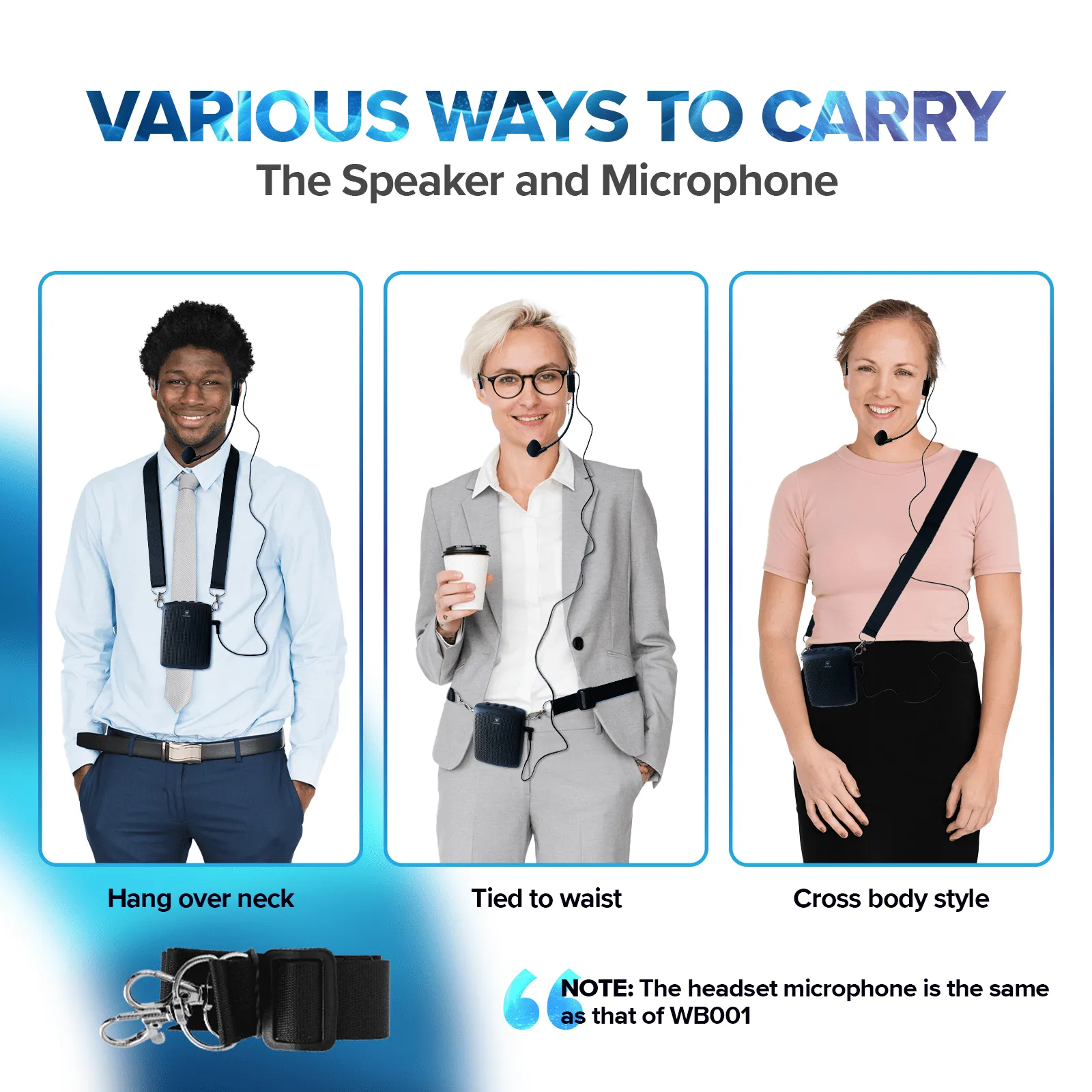 WinBridge WB003 Portable Voice Amplifier with Wired Headset Microphone,Support Bluetooth Play Music,Personal Speaker and Microphone for Teachers, Megaphone Microphone Headset with Belt Clip and Strap