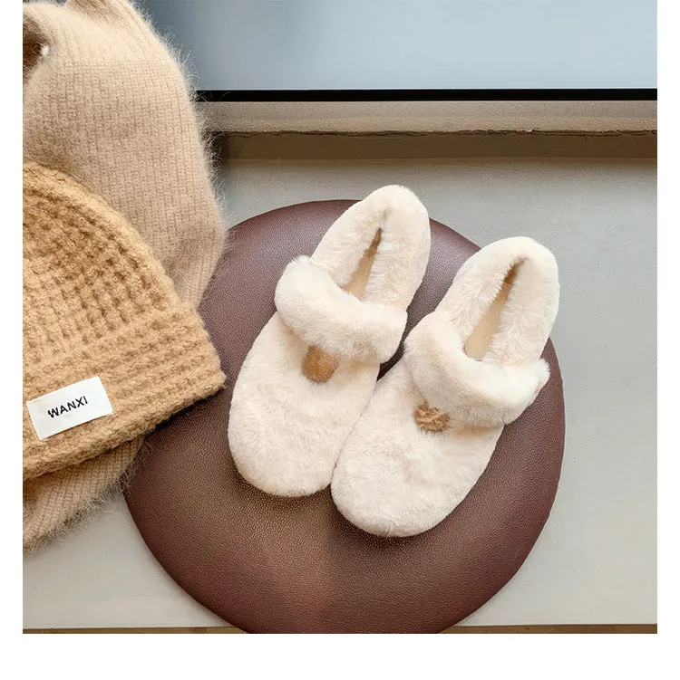 Women Faux-Fur Loafers Cute Winter Fleece Flat Casual Shoes