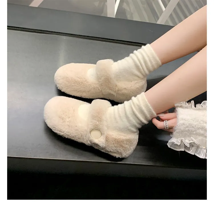 Women Faux-Fur Loafers Cute Winter Fleece Flat Casual Shoes